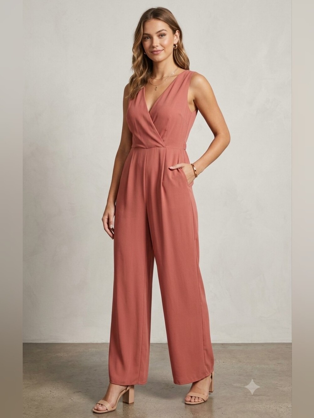 Sleeveless Wide-Leg Jumpsuit in Dusty Rose